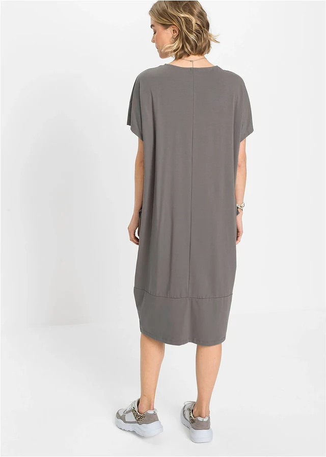 Jersey jurk met zakken, Kleur: grijs