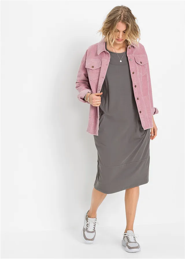 Jersey jurk met zakken, Kleur: grijs