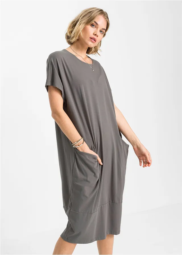 Jersey jurk met zakken, Kleur: grijs