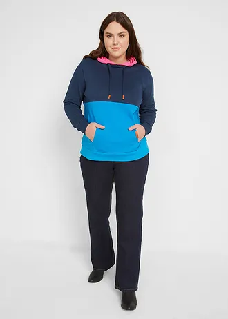 High waist stretch jeans, bootcut, Kleur: donkerblauw