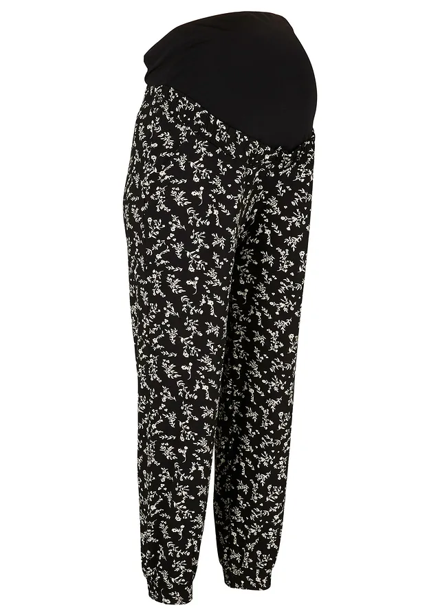 Zwangerschapsbroek in een viscosemix en met een leuk dessin, loose fit • zwart gebloemd • bonprix online shop