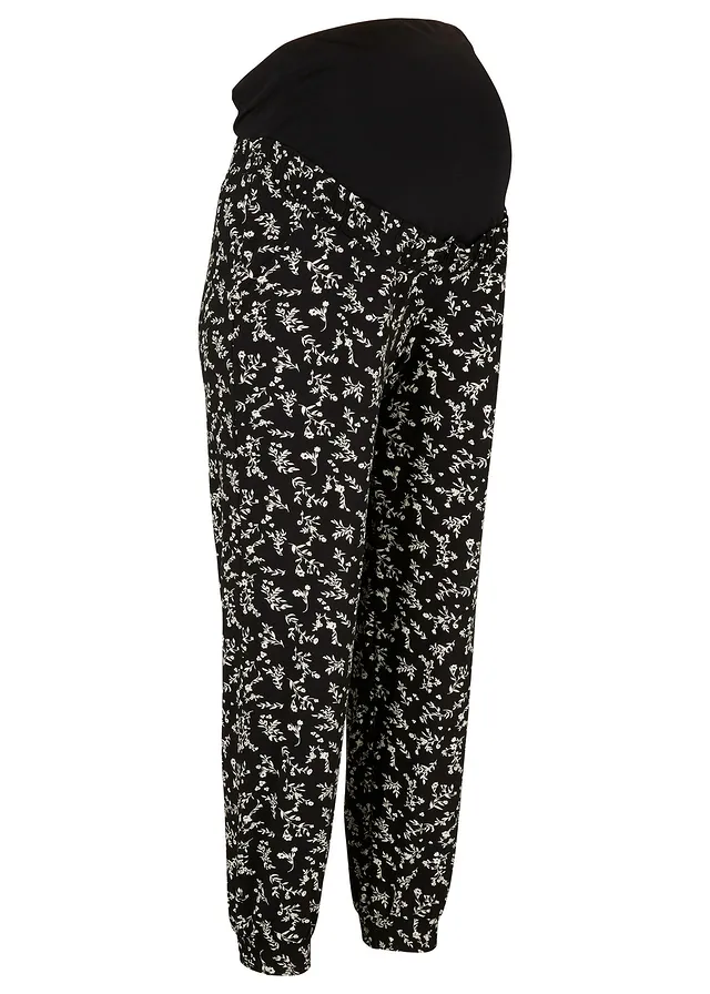 Zwangerschapsbroek in een viscosemix en met een leuk dessin, loose fit, Kleur: zwart gebloemd