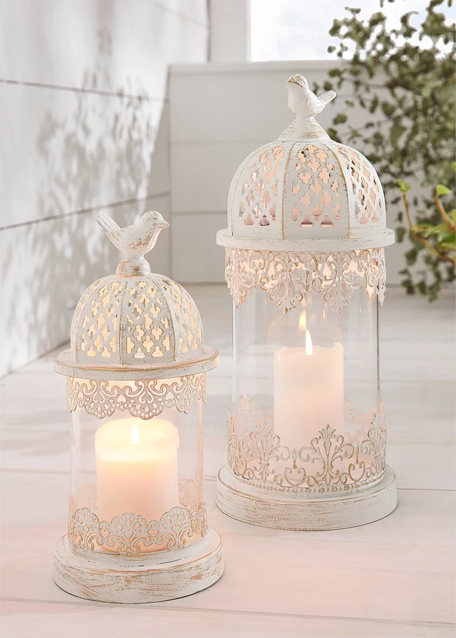 Tuinlantaarns met glas (set van 2) • wit • product-page.page-title-suffix