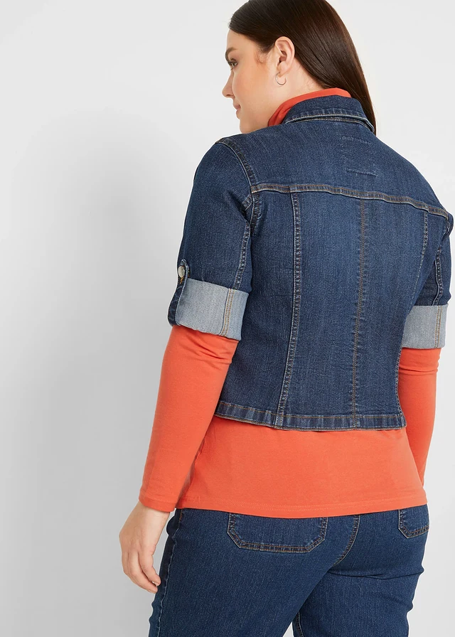 Veste courte en jean, manches 3/4, Couleur: bleu foncé denim