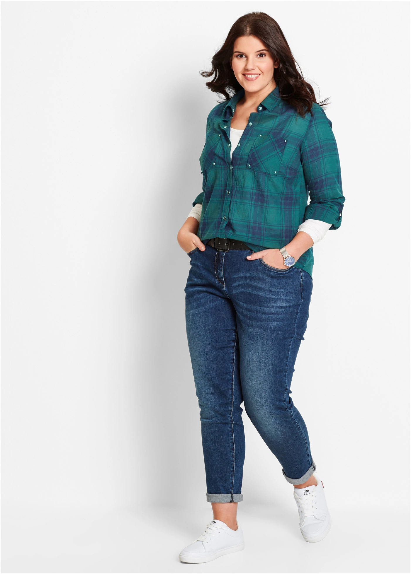 Kostkovaná košilová halenka z čisté bavlny • černá /bílá kostkované plus size • bonprix obchod