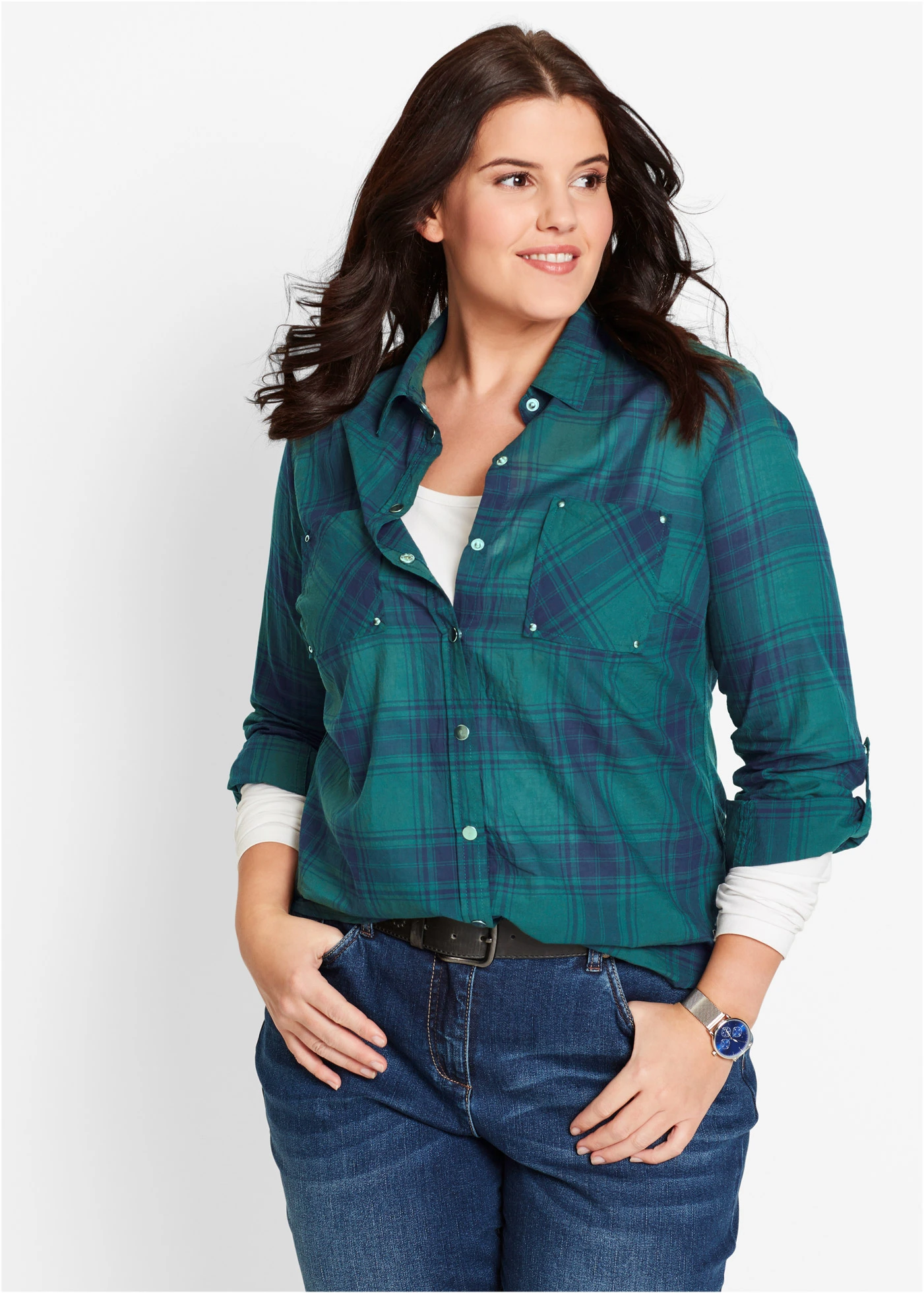 Kostkovaná košilová halenka z čisté bavlny • černá /bílá kostkované plus size • bonprix obchod