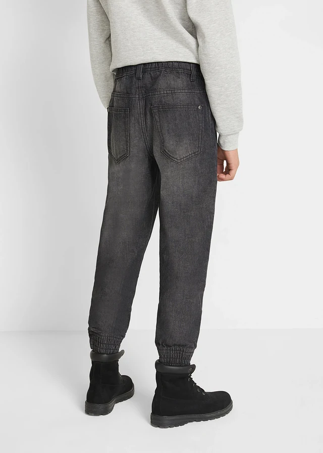 Instapbroek van puur katoen regular fit (set van 2), Kleur: blue stone+zwart denim