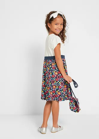 Robe en jersey + sac (ens. 2 pces) 100% coton • écru-bleu foncé motif • Boutique bonprix