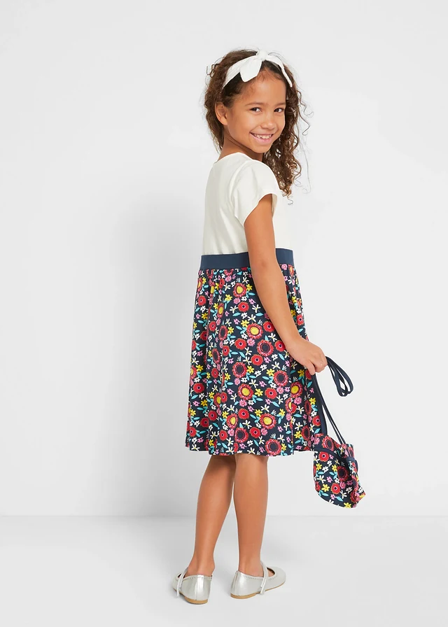 Shirtjurk en tas (2-dlg. set) van biologisch katoen, Kleur: wolwit-donkerblauw gedessineerd