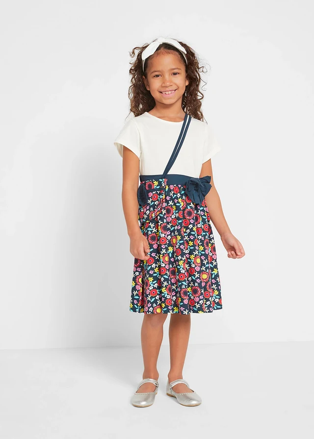 Shirtjurk en tas (2-dlg. set) van biologisch katoen, Kleur: wolwit-donkerblauw gedessineerd