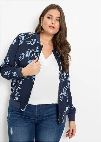 Korte bomber, Kleur: donkerblauw/lichtblauw gebloemd