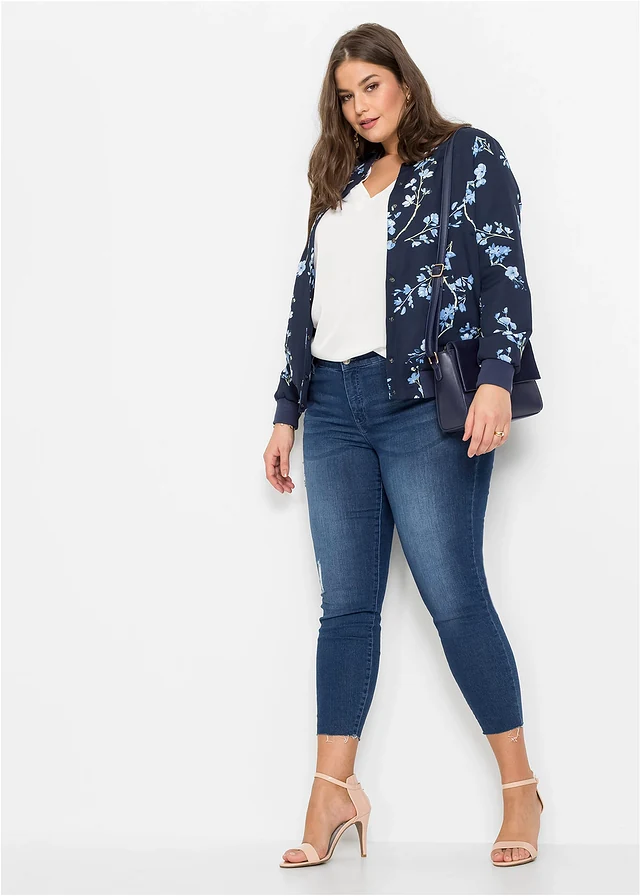 Blouson court, Couleur: bleu foncé/bleu clair floral