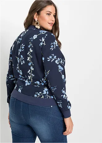 Korte bomber, Kleur: donkerblauw/lichtblauw gebloemd