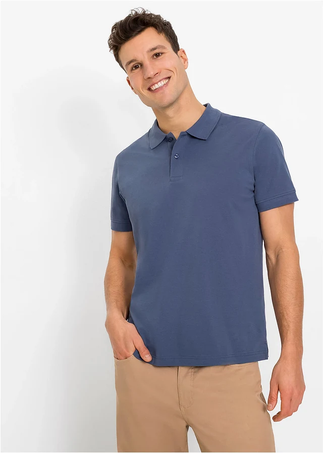 Piqué poloshirt van biologisch katoen, Kleur: indigo