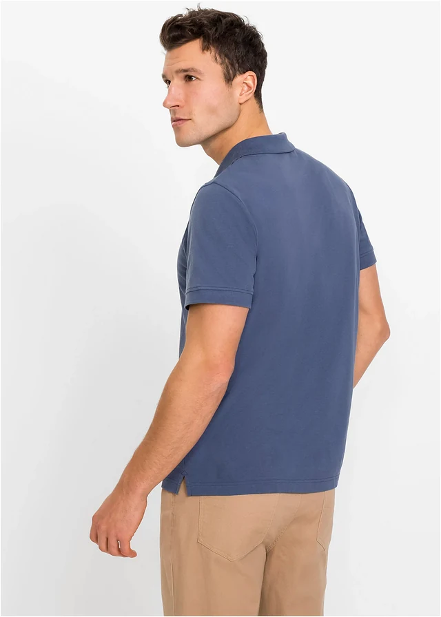 Piqué poloshirt van biologisch katoen, Kleur: indigo