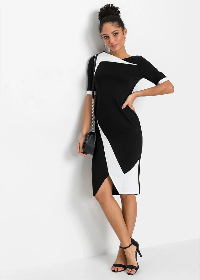 Robe fourreau, Couleur: noir/blanc