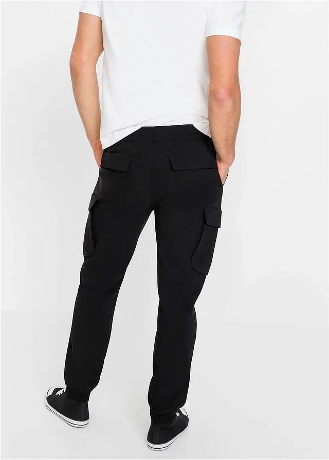 Pantalon taille extensible avec poches cargo, droit et regular, Couleur: noir