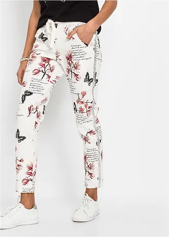 Pantalon en twill de coton extensible, Couleur: blanc imprimé
