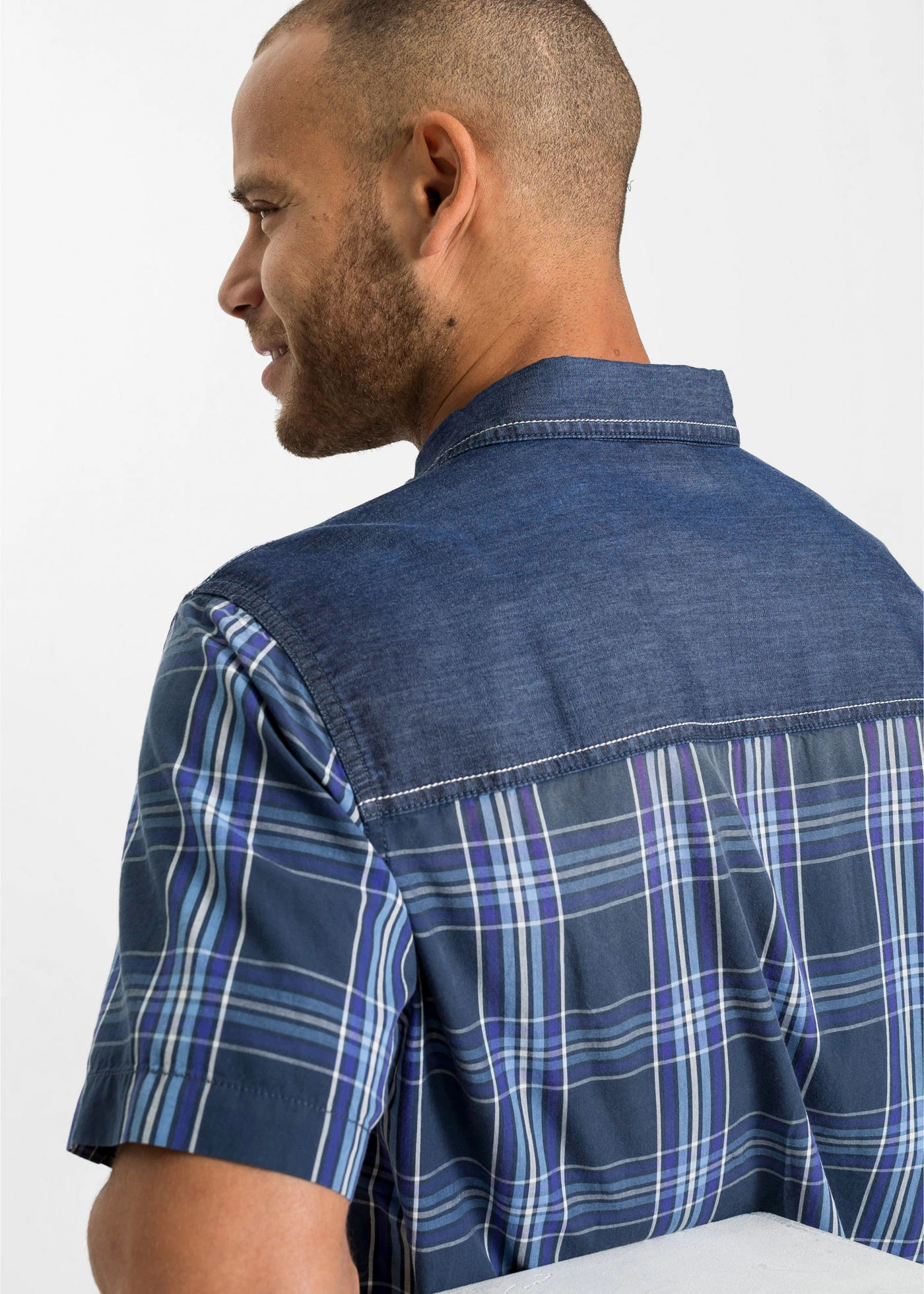 Rövid ujjú ing farmer betéttel és tiszta bio-pamutból • kék/kockás • bonprix áruház