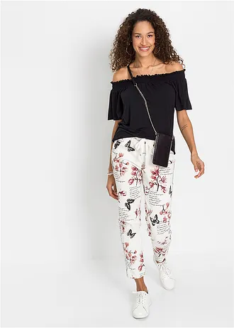 Pantalon en twill de coton extensible, Couleur: blanc imprimé