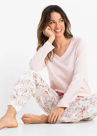 Pijama din bumbac organic 100% • roz-magnolie floral • magazin bonprix