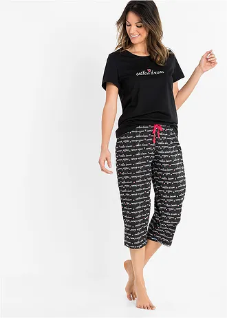 Pijama capri din bumbac 100% • negru cu imprimeu • magazin bonprix