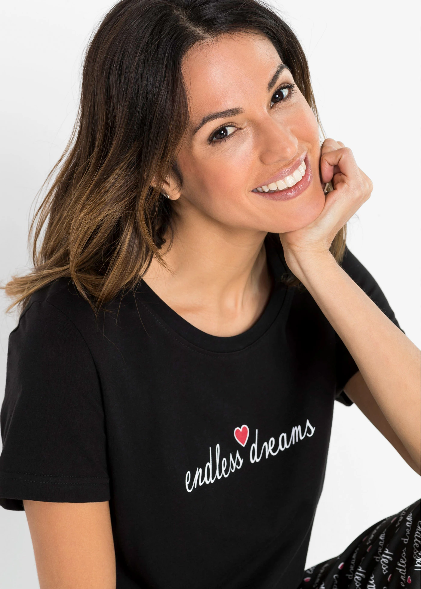 Pijama capri din bumbac 100% • negru cu imprimeu • magazin bonprix