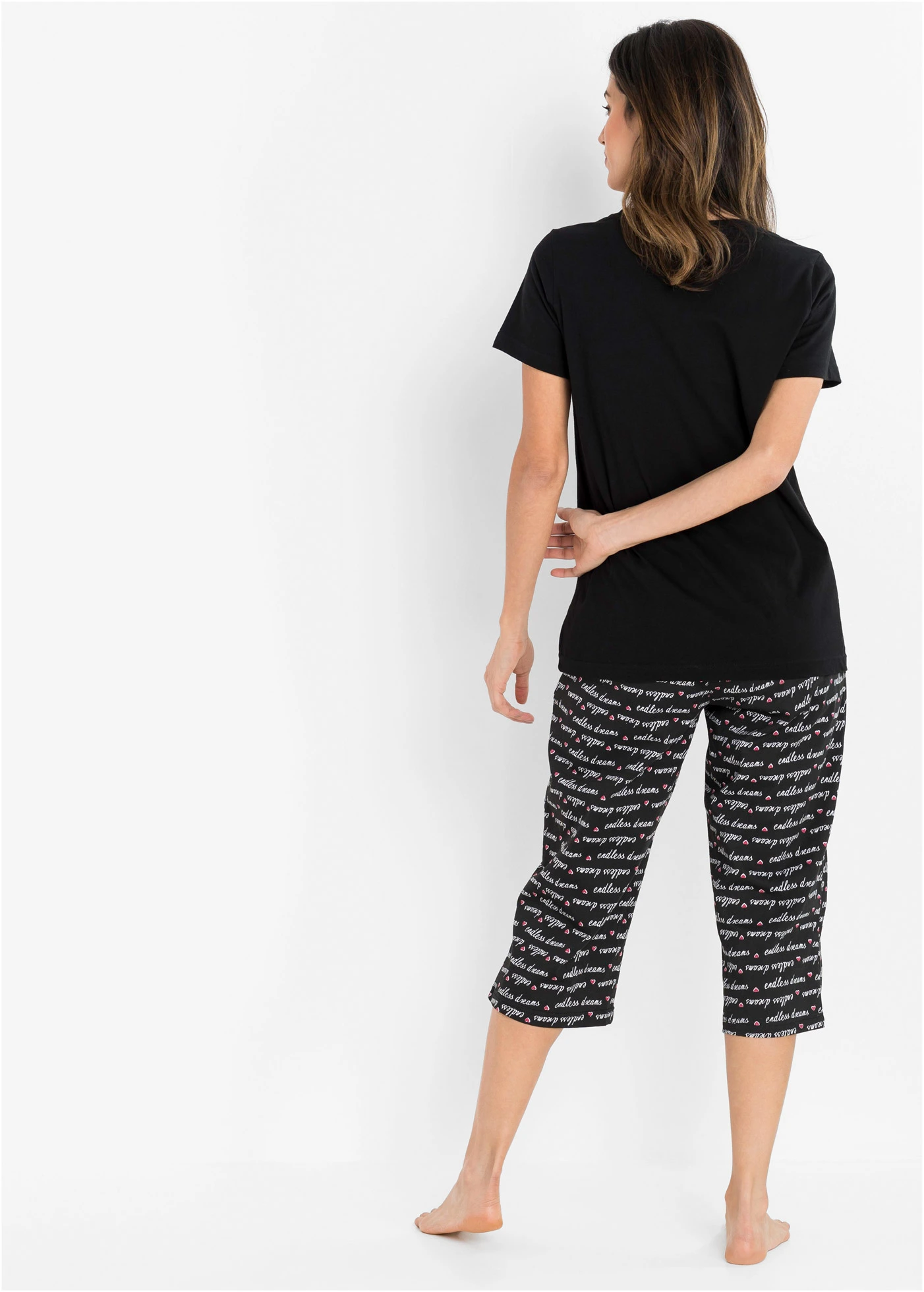 Pijama capri din bumbac 100% • negru cu imprimeu • magazin bonprix
