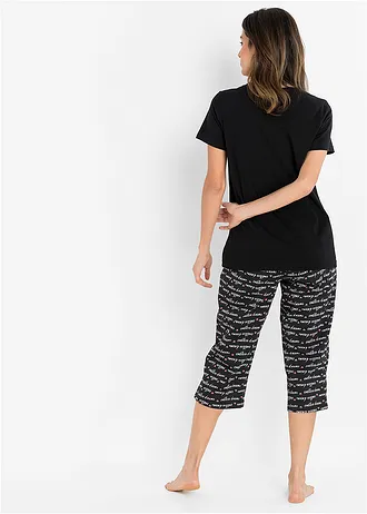 Pijama capri din bumbac 100% • negru cu imprimeu • magazin bonprix