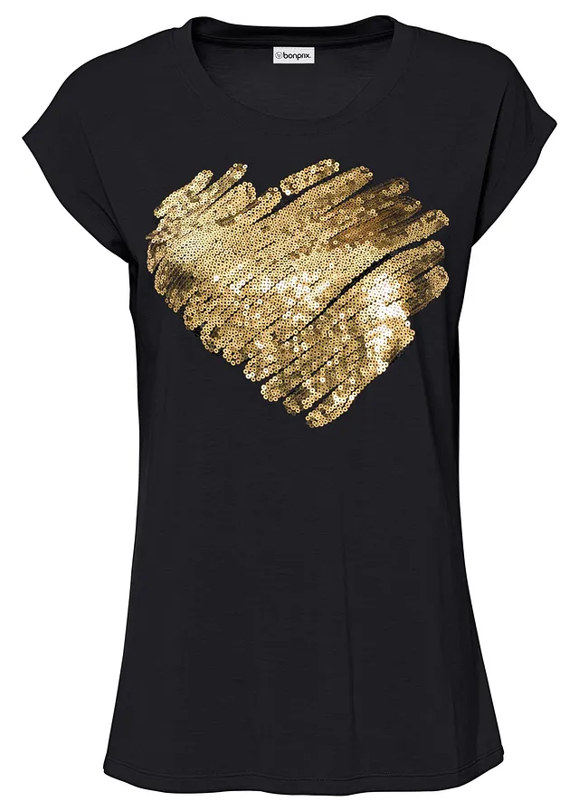 T-shirt doux, Couleur: noir imprimé