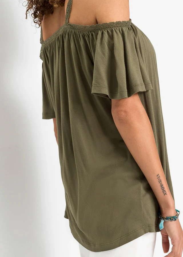 Cold shoulder shirt met kant • olijfgroen • product-page.page-title-suffix
