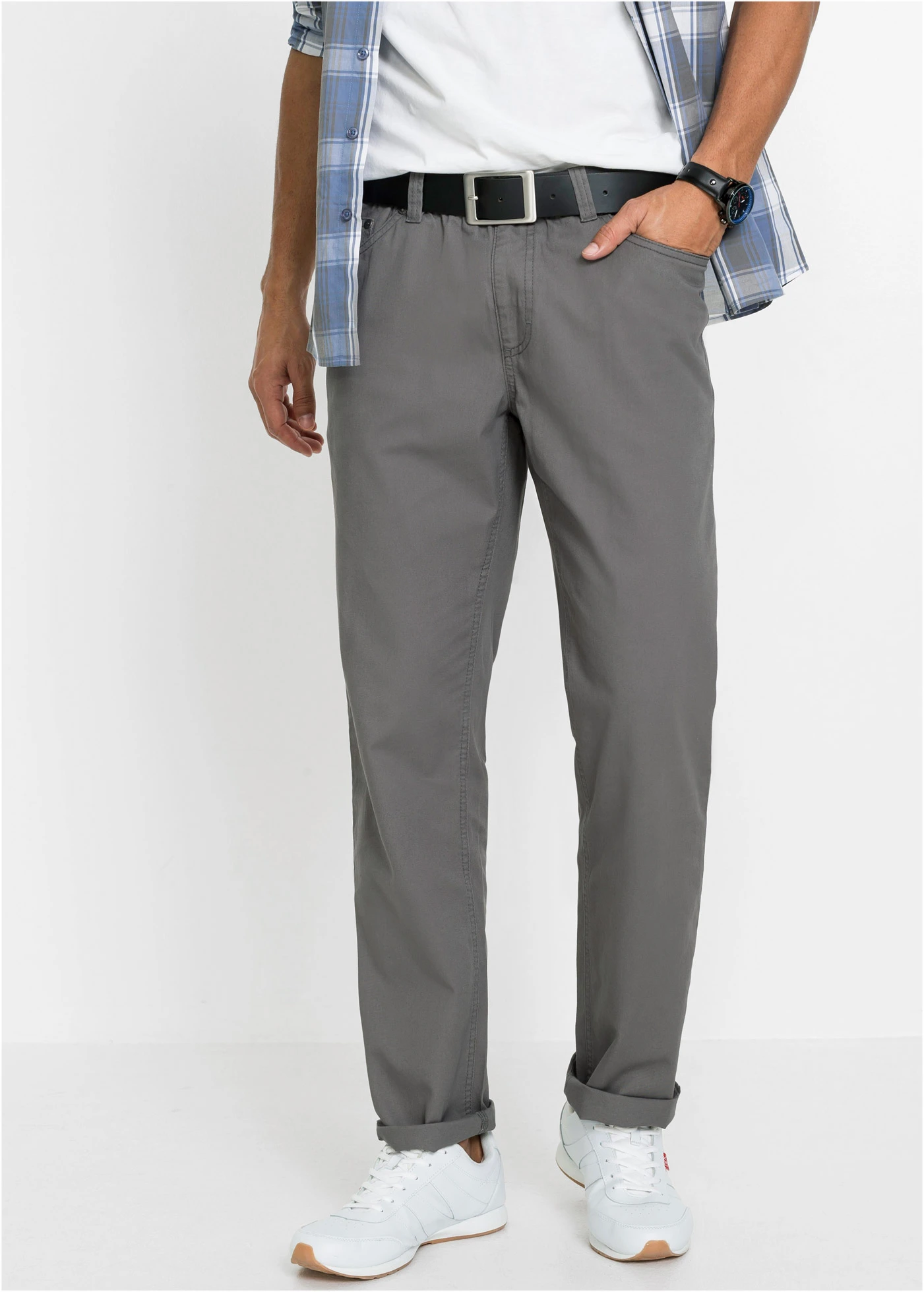 Regular fit instapbroek, straight (set van 2) • donkerblauw+rookgrijs • bonprix online shop