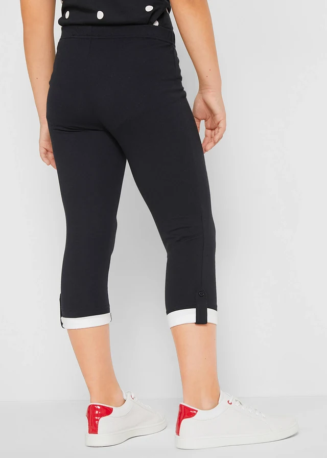 Legging 3/4 fille en coton extensible, Couleur: noir / blanc