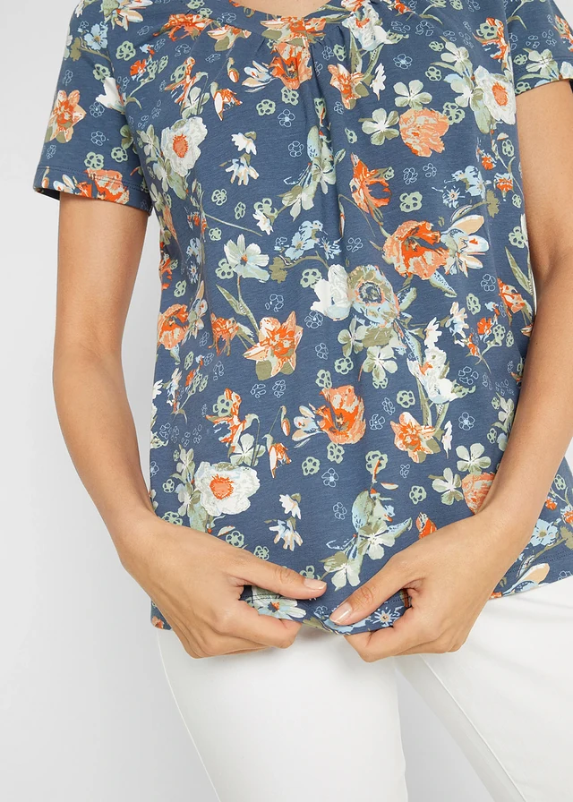 T-shirt en coton avec imprimé, manches courtes • indigo à fleurs • product-page.page-title-suffix