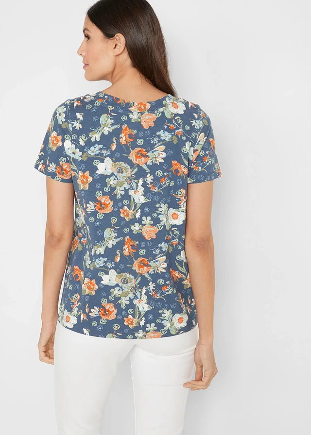 T-shirt en coton avec imprimé, manches courtes • indigo à fleurs • product-page.page-title-suffix