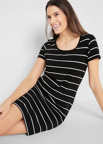 Strečové žerzejové šaty, krátký rukáv • černá + bílá s proužky • bonprix obchod