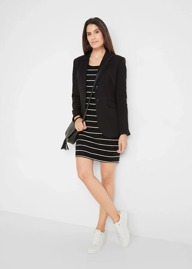Robe en jersey coton, Couleur: noir/blanc rayé