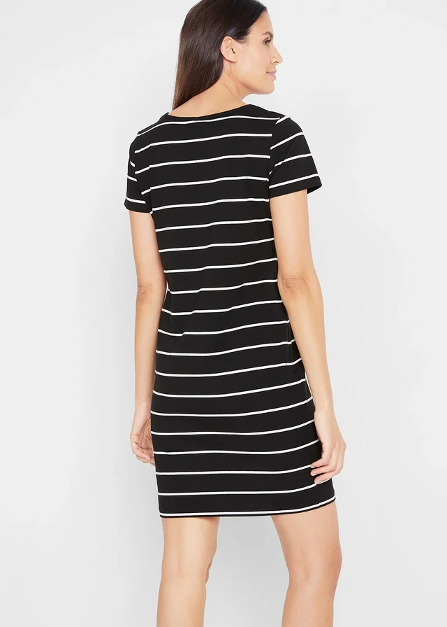Stretch jersey jurk, korte mouw • zwart/wit gestreept • product-page.page-title-suffix