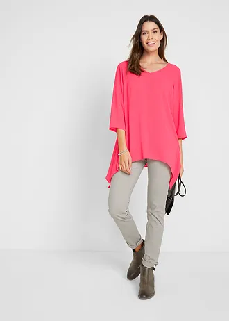 Wijde tuniek van viscose met puntige zijkanten, V-hals en 3/4 mouwen • paradijspink • bonprix online shop