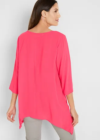 Wijde tuniek van viscose met puntige zijkanten, V-hals en 3/4 mouwen • paradijspink • bonprix online shop