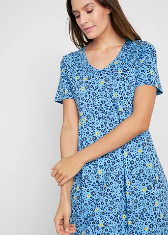 Bavlněné šaty ze žerzeje, midi délka • modro-tulipánově žlutá s květy • bonprix obchod