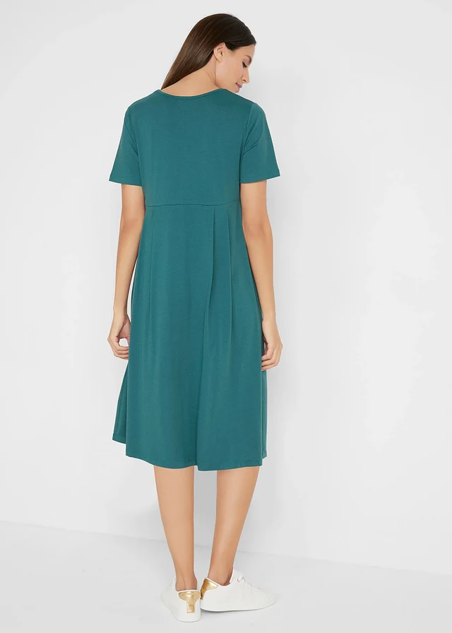 Robe midi en jersey coton, Couleur: vert poivre uni