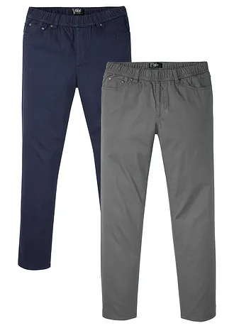 Regular fit instapbroek, straight (set van 2) • donkerblauw+rookgrijs • bonprix online shop