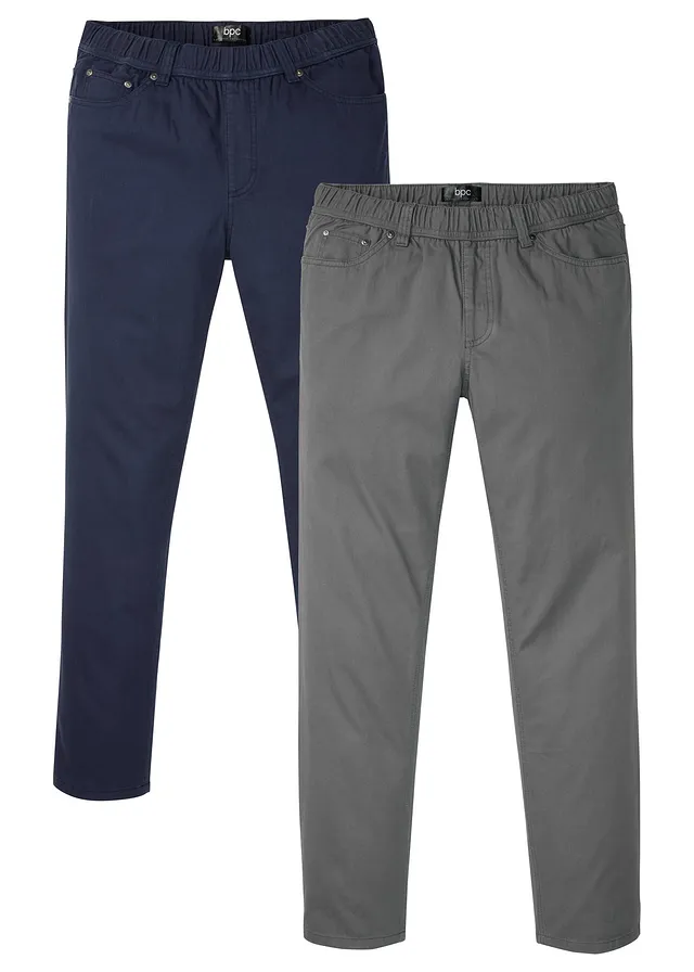 Regular fit instapbroek met comfortabele band, straight (set van 2), Kleur: donkerblauw+rookgrijs