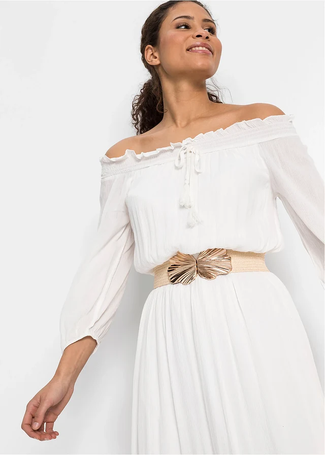 Stretch riem, Kleur: ecru-goudkleur