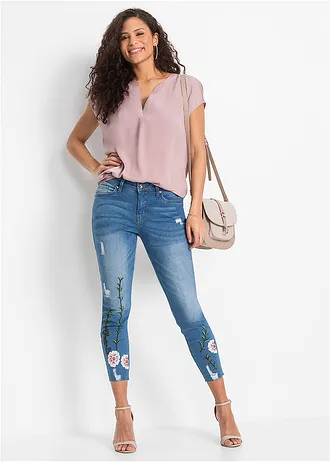 Satijnen tuniek met korte mouwen en oversized schouders • rozenhout • bonprix online shop