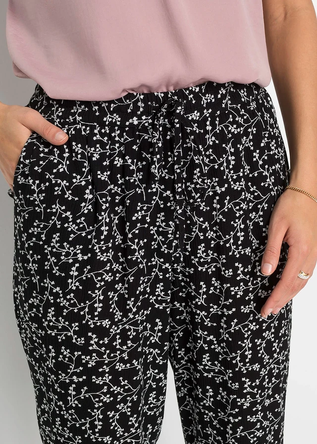 Pantalon 100% viscose, taille élastiquée • noir/écru floral • product-page.page-title-suffix