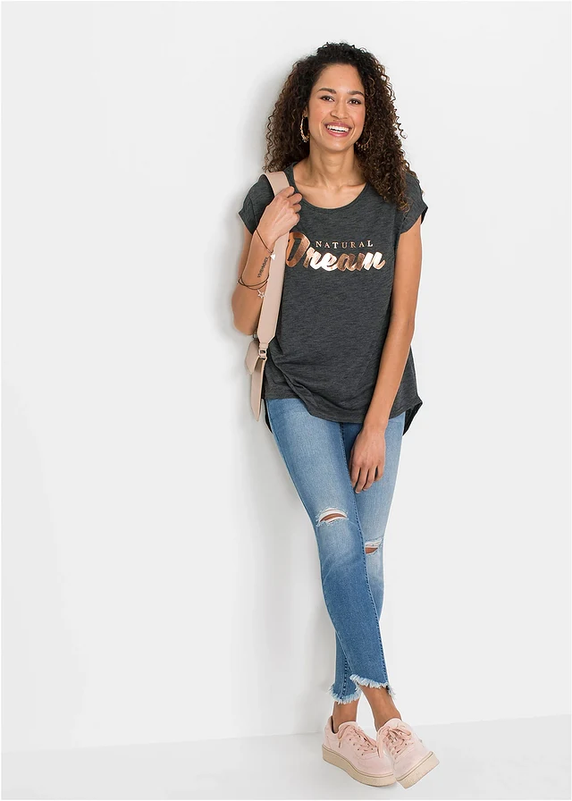 Longshirt van viscosemix • zwart gemêleerd met print • product-page.page-title-suffix