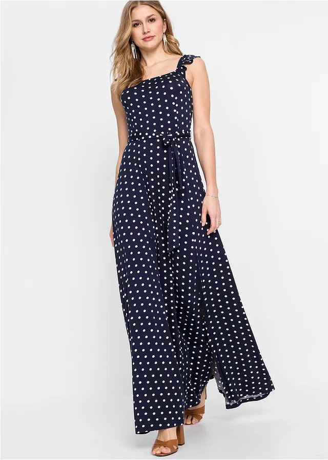 Robe longue en viscose, Couleur: bleu foncé pois
