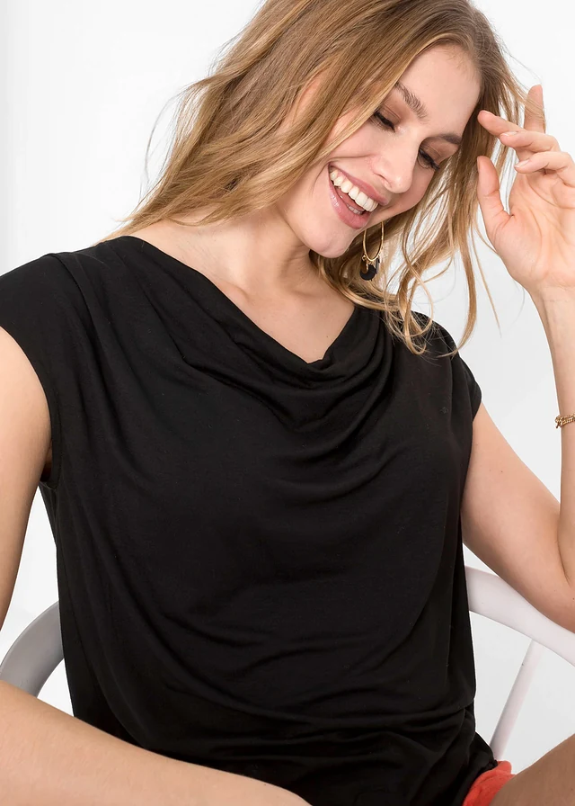 Shirt met watervalhals in een  viscosemix • zwart • product-page.page-title-suffix